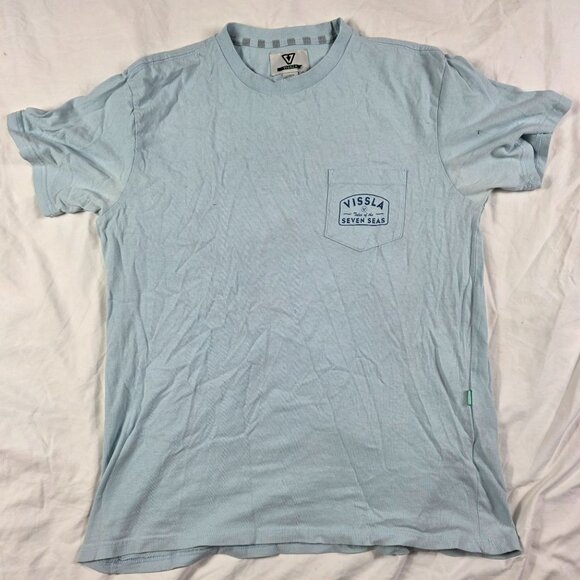 Vissla Tales of the Seven Seas Mens Size Large Blue Pocket T Shirt Casual Walk - Picture 2 of 9